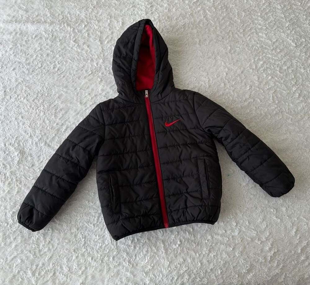 Nike Boys Black and Red Hooded Fleece Lined Puffer Jacket Size 5